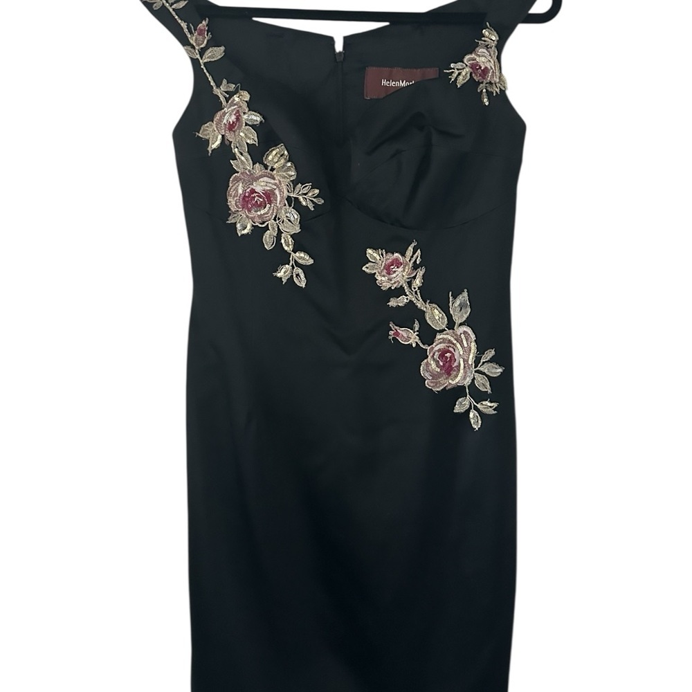 Helen Morley Elegant Black Floral Handcrafted Embroidered Dress Size 10 - Picture 2 of 8
